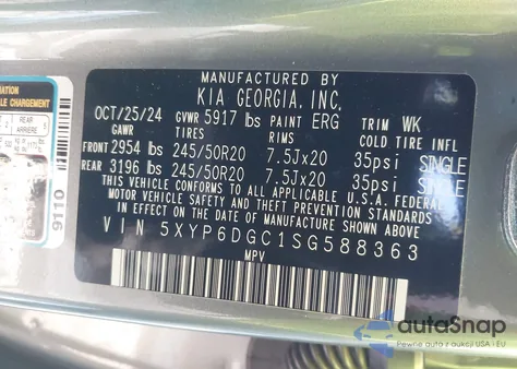 2025 Kia Telluride S z USA, uszkodzony, nr VIN 5XYP6DGC1SG588363